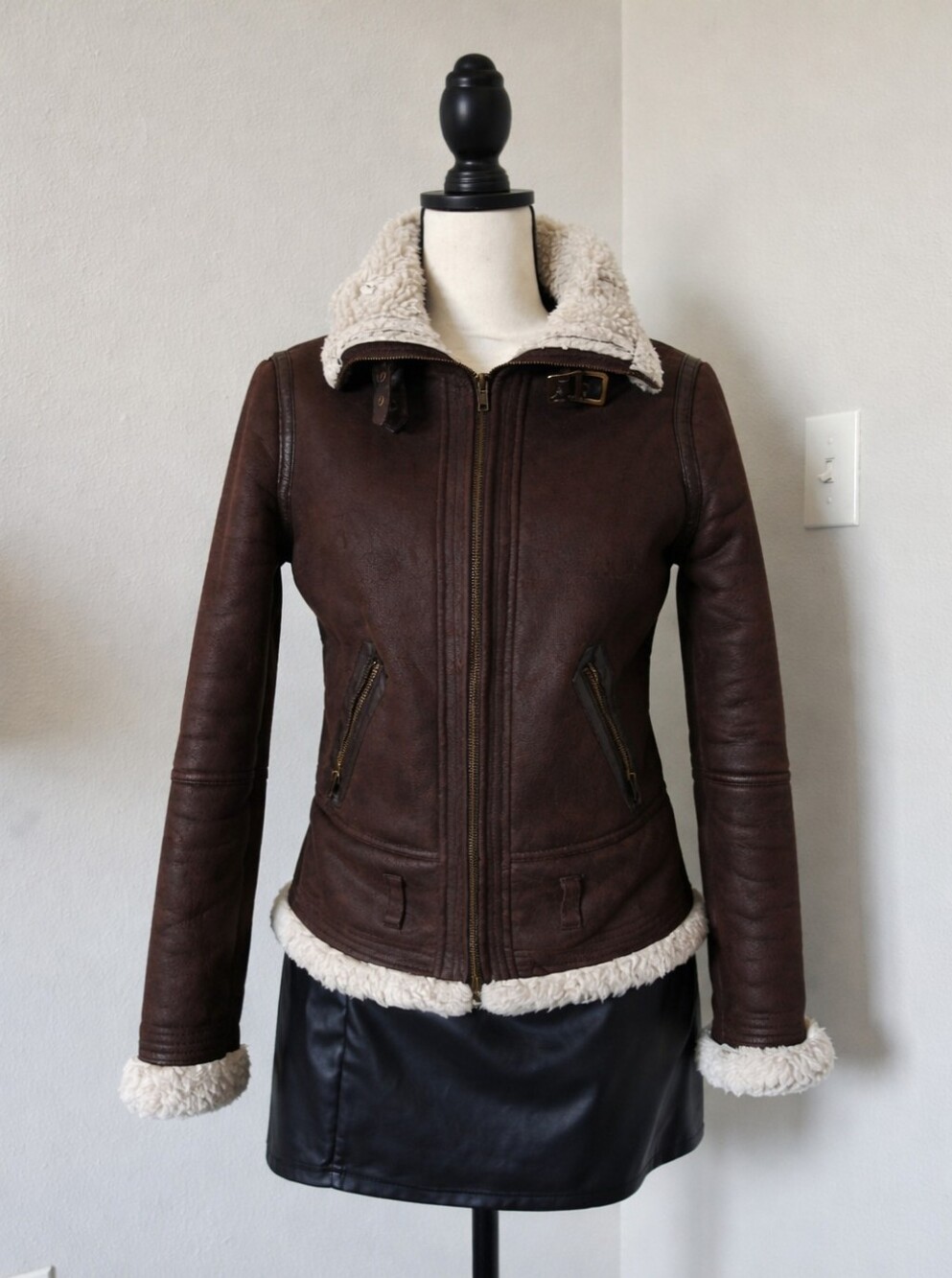 Maralyn & Me Brown Faux-Shearling Trim Jacket